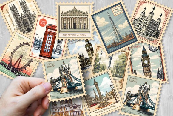 Download London Travel Landmark Stamp Stickers - Stamp Collection
