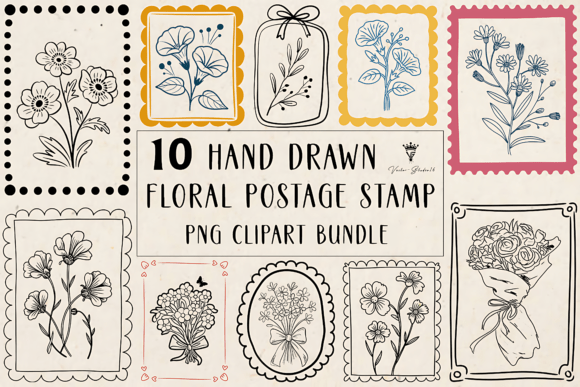 Download Hand Drawn Floral Stamp PNG Clipart Set - Stamp Collection