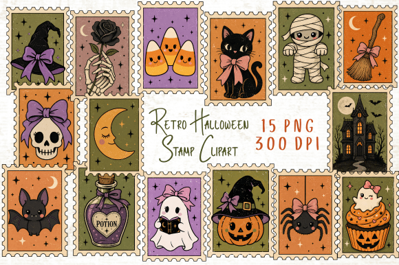 Download Retro Halloween Stamp Clipart PNG - Stamp Collection